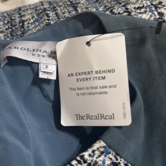 Carolina Herrera Blue Tweed Fitted Sheath Dress Midi Italy Size 2 Work Party - Picture 10 of 10